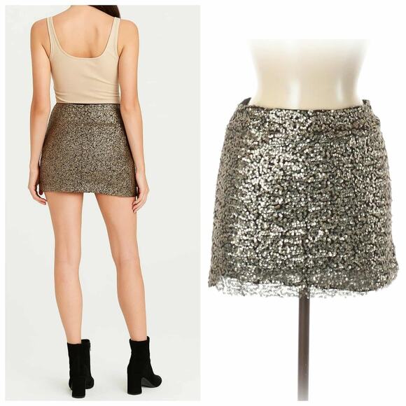 LF Native Rose Kesha Bronze Sequin Mini Skirt Size 2 NEW - Picture 1 of 13